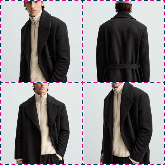 NWT ZARA DOUBLE-BREASTED WOOL COAT WITH BELT sz MEDIUM - Picture 9 of 17